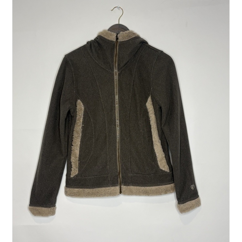 KÜHL "Born In The Mountains" Full Zip Fleece Hooded Sweater Womens Medium Brown